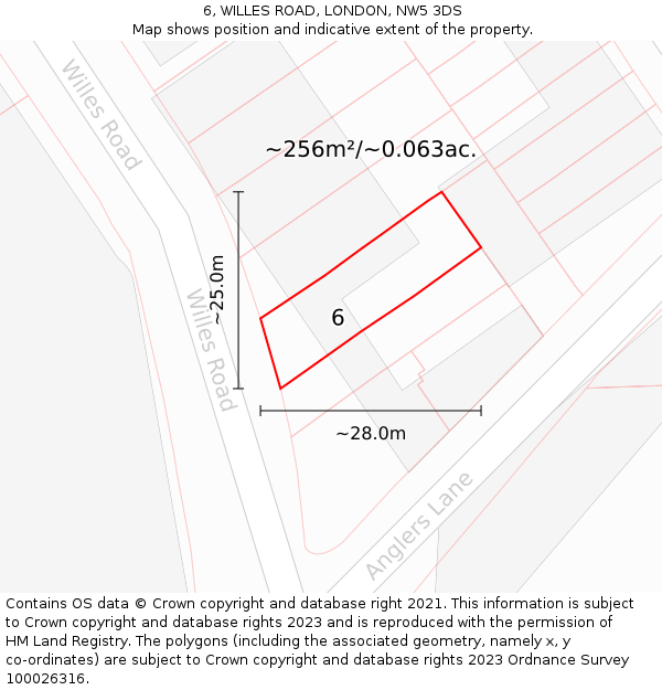 6, WILLES ROAD, LONDON, NW5 3DS: Plot and title map