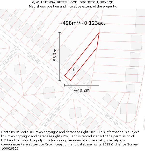 6, WILLETT WAY, PETTS WOOD, ORPINGTON, BR5 1QD: Plot and title map