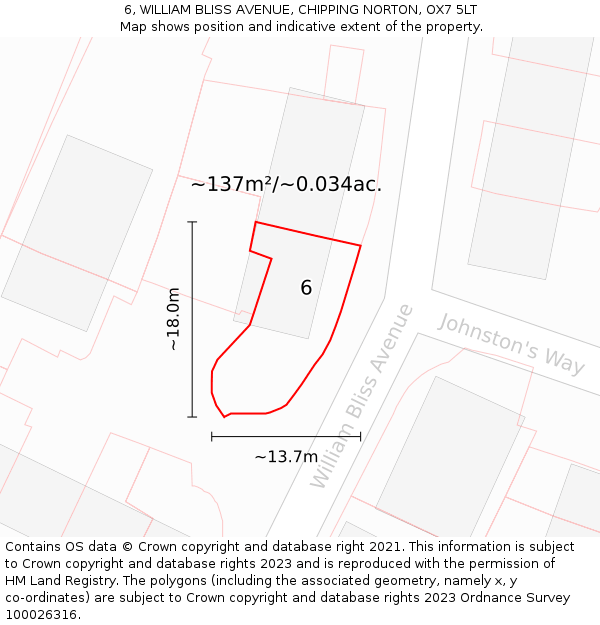 6, WILLIAM BLISS AVENUE, CHIPPING NORTON, OX7 5LT: Plot and title map