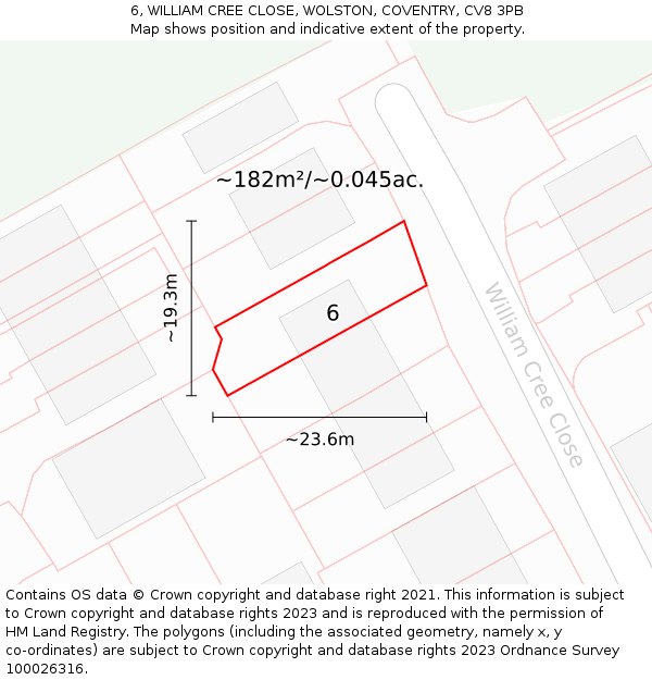 6, WILLIAM CREE CLOSE, WOLSTON, COVENTRY, CV8 3PB: Plot and title map