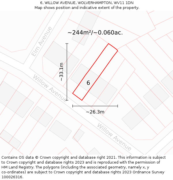 6, WILLOW AVENUE, WOLVERHAMPTON, WV11 1DN: Plot and title map