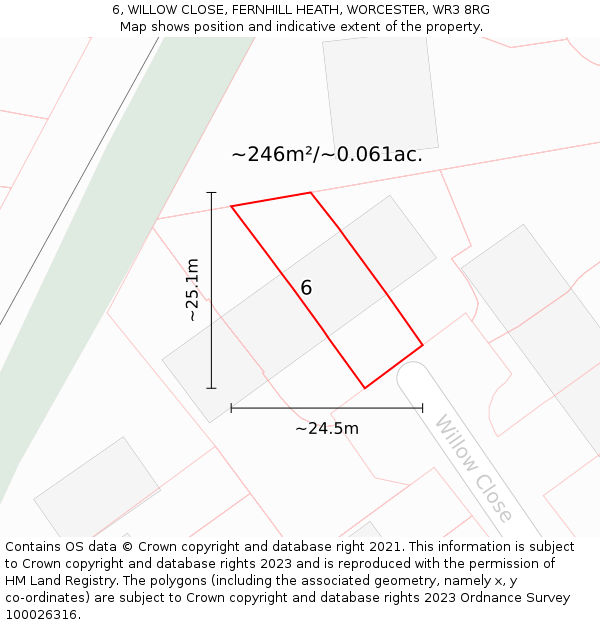 6, WILLOW CLOSE, FERNHILL HEATH, WORCESTER, WR3 8RG: Plot and title map