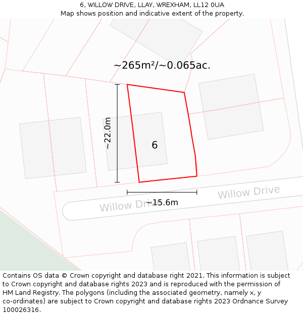 6, WILLOW DRIVE, LLAY, WREXHAM, LL12 0UA: Plot and title map