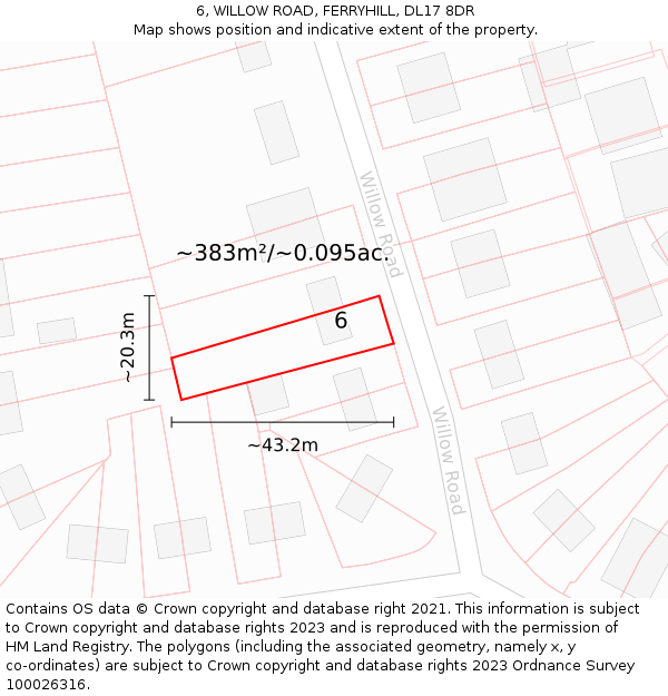6, WILLOW ROAD, FERRYHILL, DL17 8DR: Plot and title map