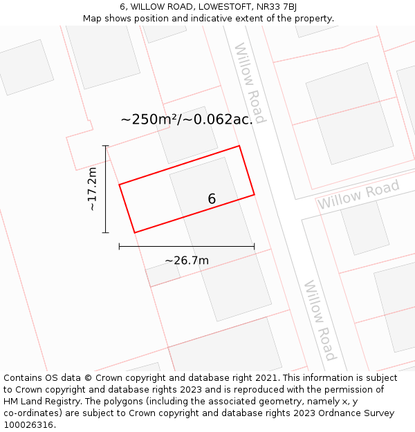 6, WILLOW ROAD, LOWESTOFT, NR33 7BJ: Plot and title map