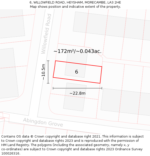 6, WILLOWFIELD ROAD, HEYSHAM, MORECAMBE, LA3 2HE: Plot and title map