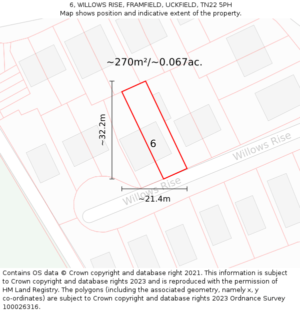 6, WILLOWS RISE, FRAMFIELD, UCKFIELD, TN22 5PH: Plot and title map
