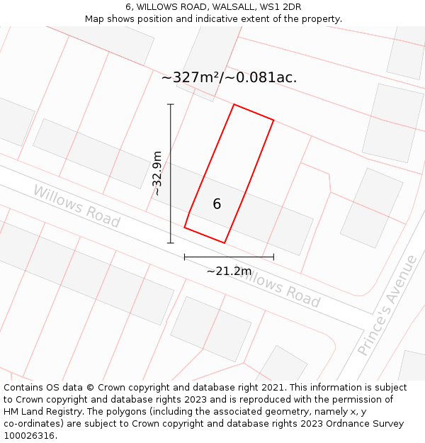 6, WILLOWS ROAD, WALSALL, WS1 2DR: Plot and title map