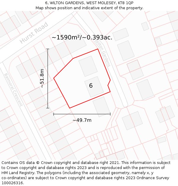 6, WILTON GARDENS, WEST MOLESEY, KT8 1QP: Plot and title map