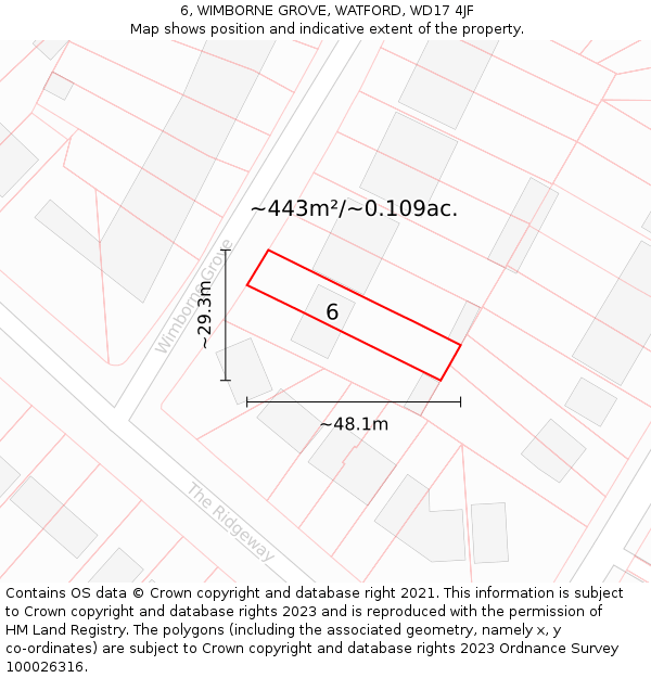 6, WIMBORNE GROVE, WATFORD, WD17 4JF: Plot and title map