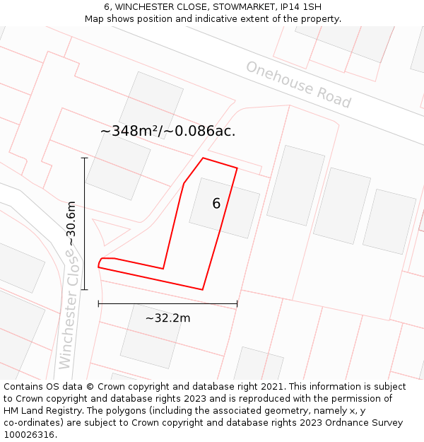 6, WINCHESTER CLOSE, STOWMARKET, IP14 1SH: Plot and title map