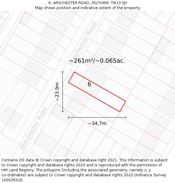 6, WINCHESTER ROAD, FELTHAM, TW13 5JY: Plot and title map