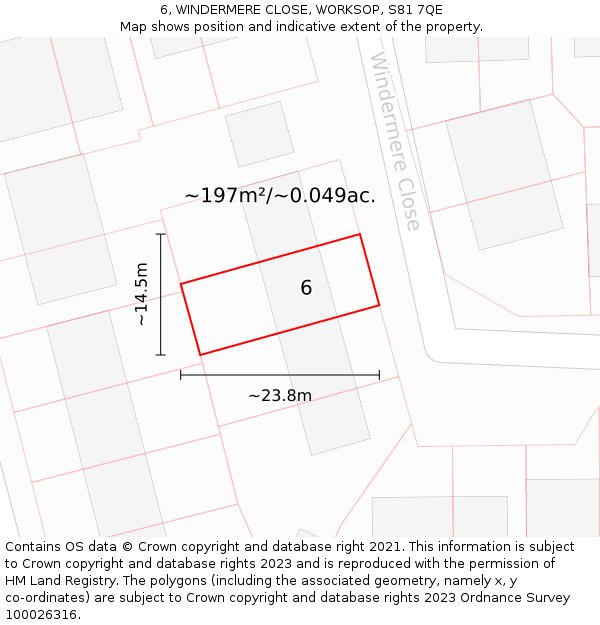 6, WINDERMERE CLOSE, WORKSOP, S81 7QE: Plot and title map