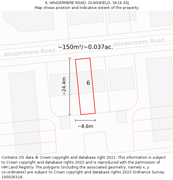 6, WINDERMERE ROAD, DUKINFIELD, SK16 4SJ: Plot and title map