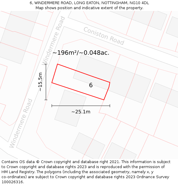 6, WINDERMERE ROAD, LONG EATON, NOTTINGHAM, NG10 4DL: Plot and title map