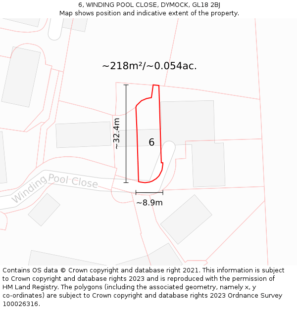 6, WINDING POOL CLOSE, DYMOCK, GL18 2BJ: Plot and title map