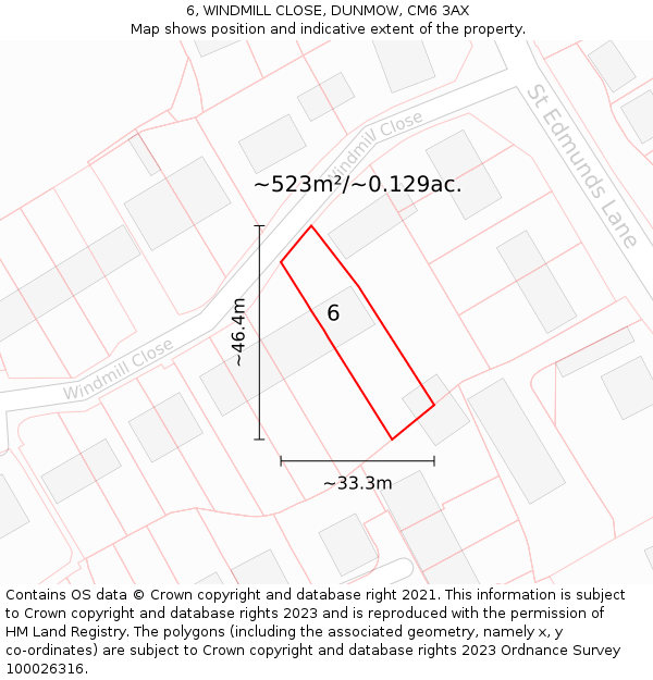 6, WINDMILL CLOSE, DUNMOW, CM6 3AX: Plot and title map