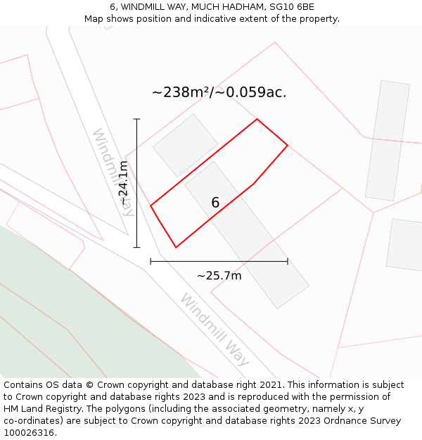 6, WINDMILL WAY, MUCH HADHAM, SG10 6BE: Plot and title map