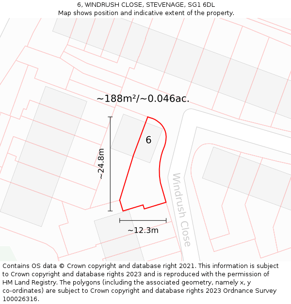 6, WINDRUSH CLOSE, STEVENAGE, SG1 6DL: Plot and title map