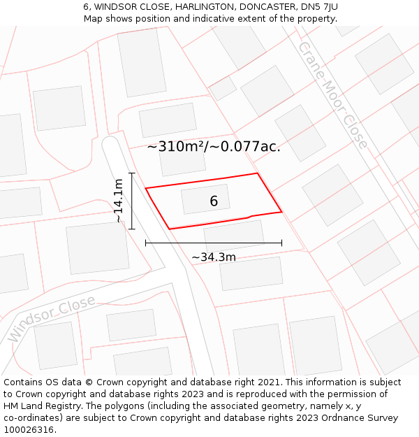 6, WINDSOR CLOSE, HARLINGTON, DONCASTER, DN5 7JU: Plot and title map