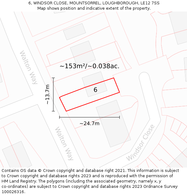 6, WINDSOR CLOSE, MOUNTSORREL, LOUGHBOROUGH, LE12 7SS: Plot and title map