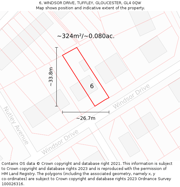 6, WINDSOR DRIVE, TUFFLEY, GLOUCESTER, GL4 0QW: Plot and title map