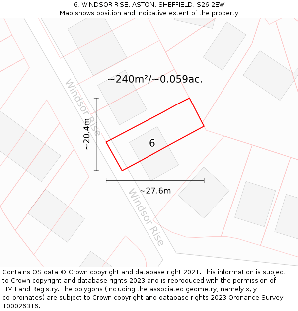 6, WINDSOR RISE, ASTON, SHEFFIELD, S26 2EW: Plot and title map