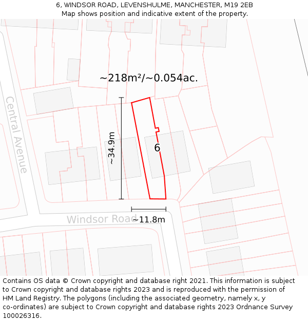 6, WINDSOR ROAD, LEVENSHULME, MANCHESTER, M19 2EB: Plot and title map