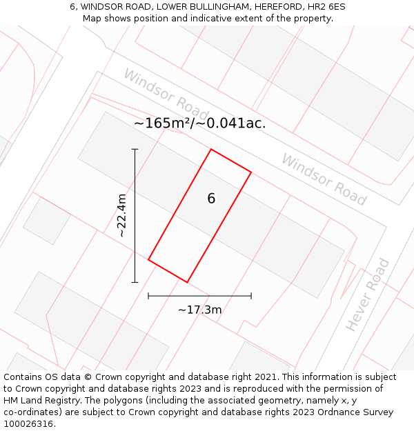 6, WINDSOR ROAD, LOWER BULLINGHAM, HEREFORD, HR2 6ES: Plot and title map