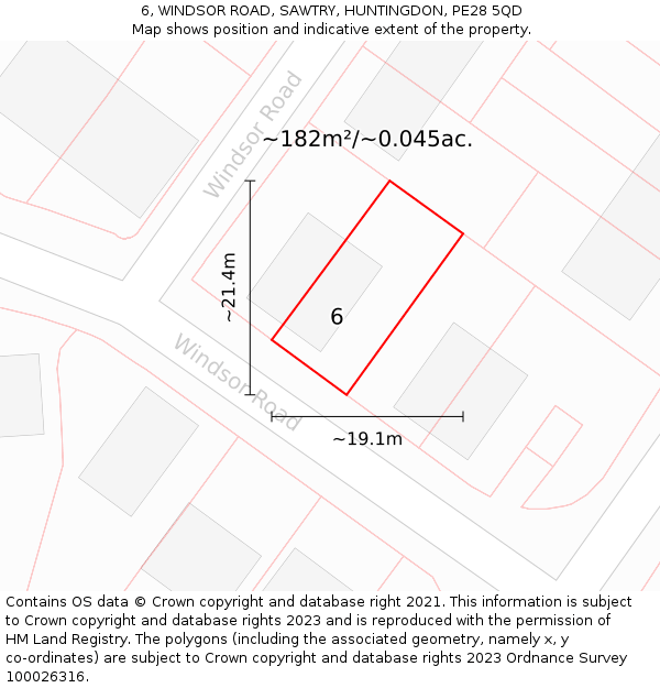 6, WINDSOR ROAD, SAWTRY, HUNTINGDON, PE28 5QD: Plot and title map