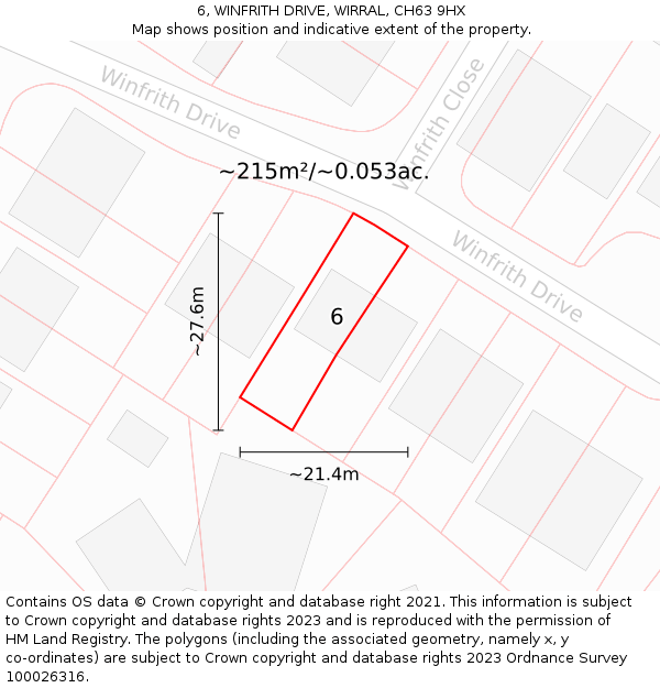 6, WINFRITH DRIVE, WIRRAL, CH63 9HX: Plot and title map
