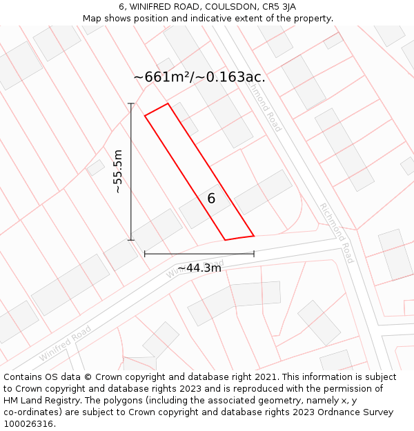 6, WINIFRED ROAD, COULSDON, CR5 3JA: Plot and title map