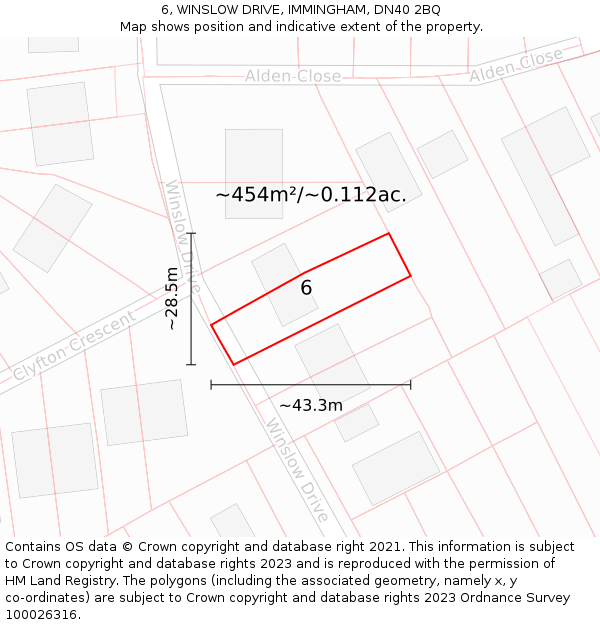 6, WINSLOW DRIVE, IMMINGHAM, DN40 2BQ: Plot and title map