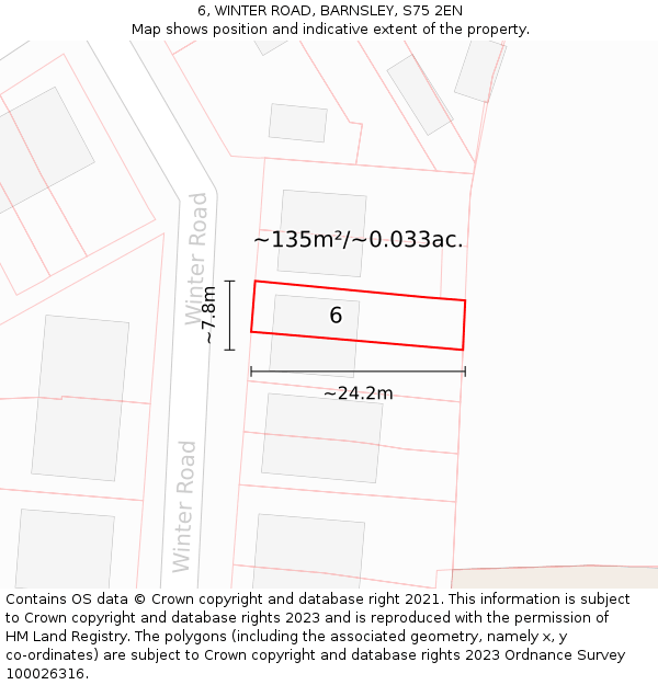 6, WINTER ROAD, BARNSLEY, S75 2EN: Plot and title map