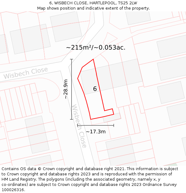 6, WISBECH CLOSE, HARTLEPOOL, TS25 2LW: Plot and title map