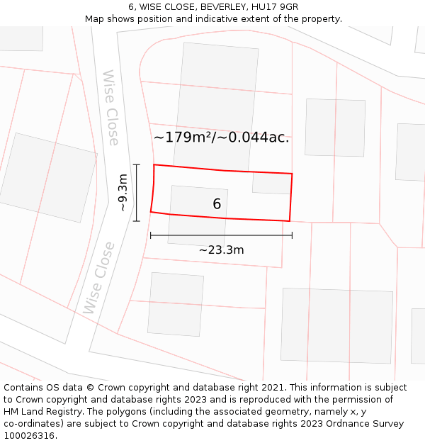6, WISE CLOSE, BEVERLEY, HU17 9GR: Plot and title map