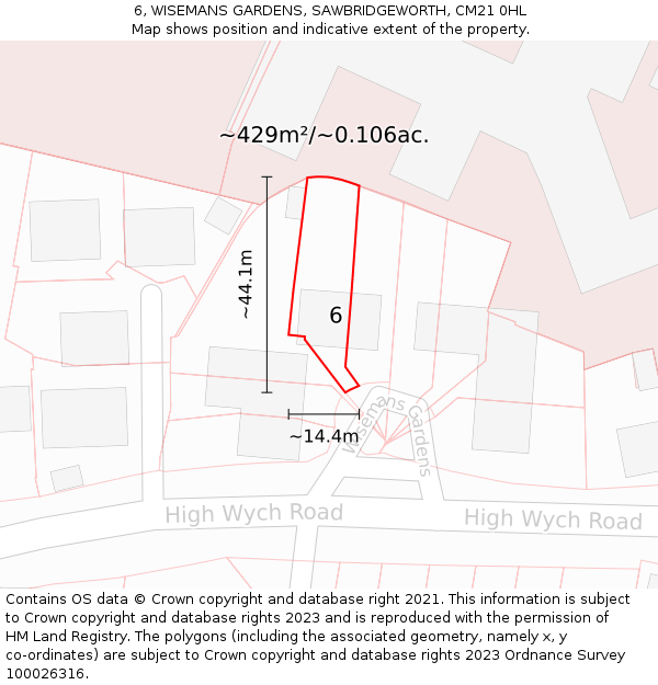 6, WISEMANS GARDENS, SAWBRIDGEWORTH, CM21 0HL: Plot and title map