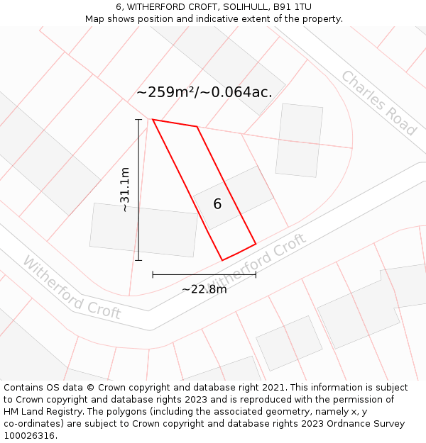 6, WITHERFORD CROFT, SOLIHULL, B91 1TU: Plot and title map