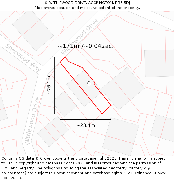 6, WITTLEWOOD DRIVE, ACCRINGTON, BB5 5DJ: Plot and title map