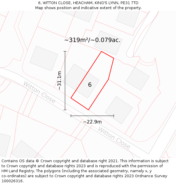 6, WITTON CLOSE, HEACHAM, KING'S LYNN, PE31 7TD: Plot and title map