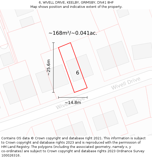 6, WIVELL DRIVE, KEELBY, GRIMSBY, DN41 8HF: Plot and title map