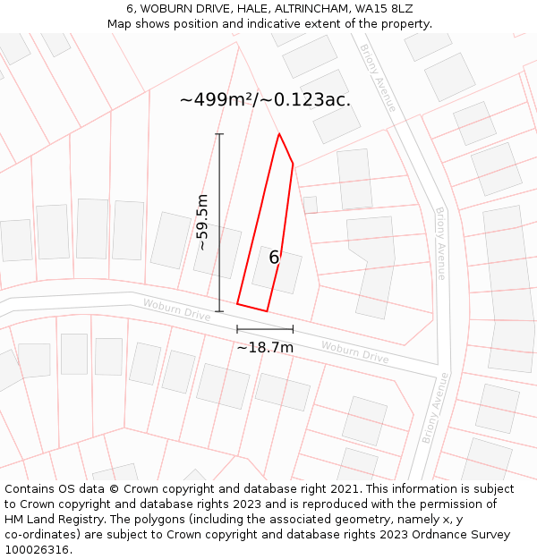 6, WOBURN DRIVE, HALE, ALTRINCHAM, WA15 8LZ: Plot and title map