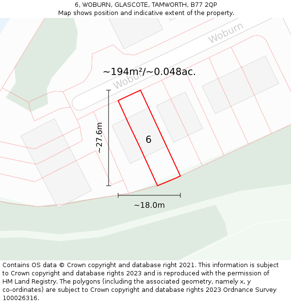 6, WOBURN, GLASCOTE, TAMWORTH, B77 2QP: Plot and title map