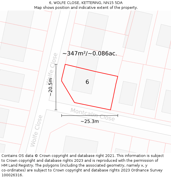 6, WOLFE CLOSE, KETTERING, NN15 5DA: Plot and title map