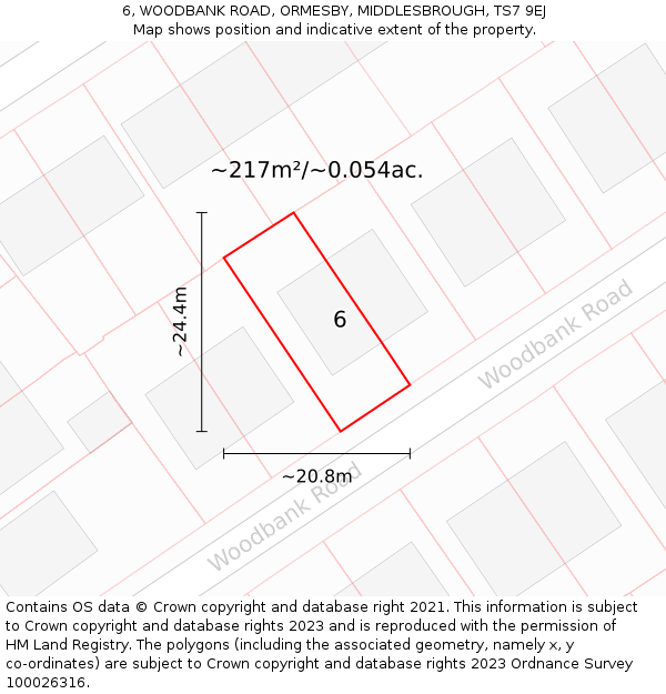 6, WOODBANK ROAD, ORMESBY, MIDDLESBROUGH, TS7 9EJ: Plot and title map