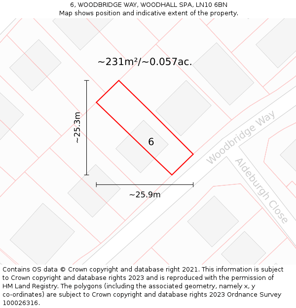6, WOODBRIDGE WAY, WOODHALL SPA, LN10 6BN: Plot and title map