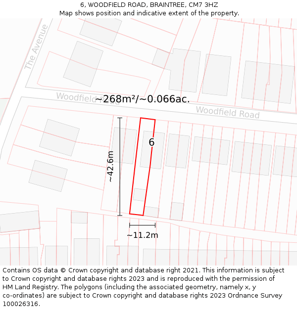6, WOODFIELD ROAD, BRAINTREE, CM7 3HZ: Plot and title map