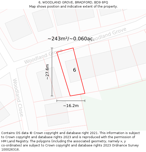 6, WOODLAND GROVE, BRADFORD, BD9 6PQ: Plot and title map