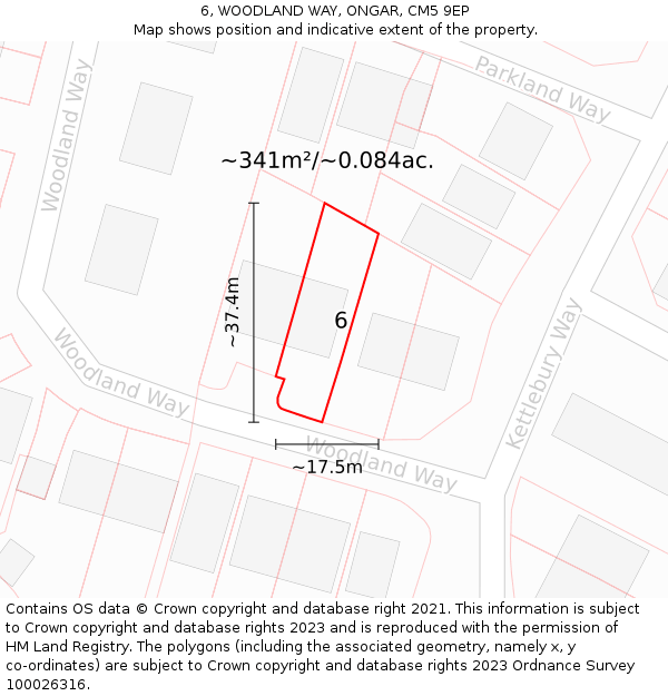 6, WOODLAND WAY, ONGAR, CM5 9EP: Plot and title map