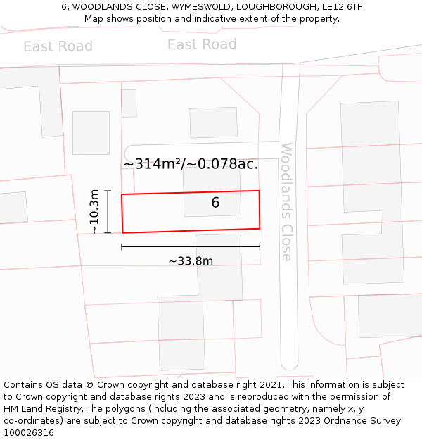 6, WOODLANDS CLOSE, WYMESWOLD, LOUGHBOROUGH, LE12 6TF: Plot and title map